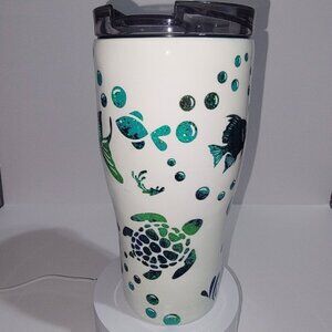 30oz Aquatic themed modern curve stainless steel peekaboo tumbler hand decorated